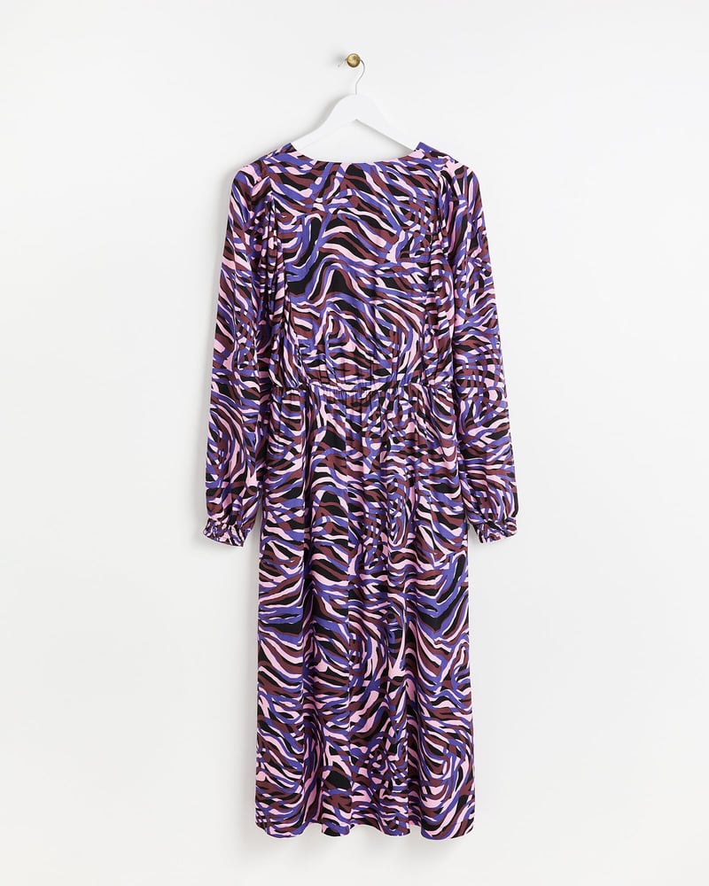 Abstract Animal Print Purple Midi Dress