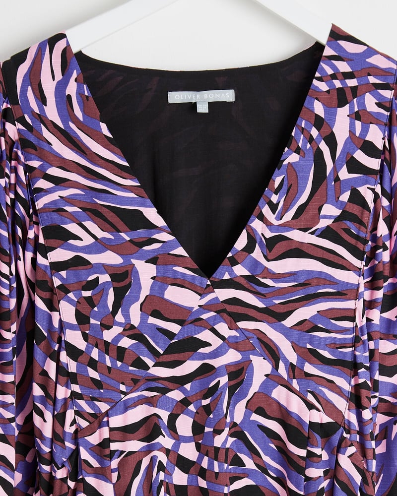 Abstract Animal Print Purple Midi Dress
