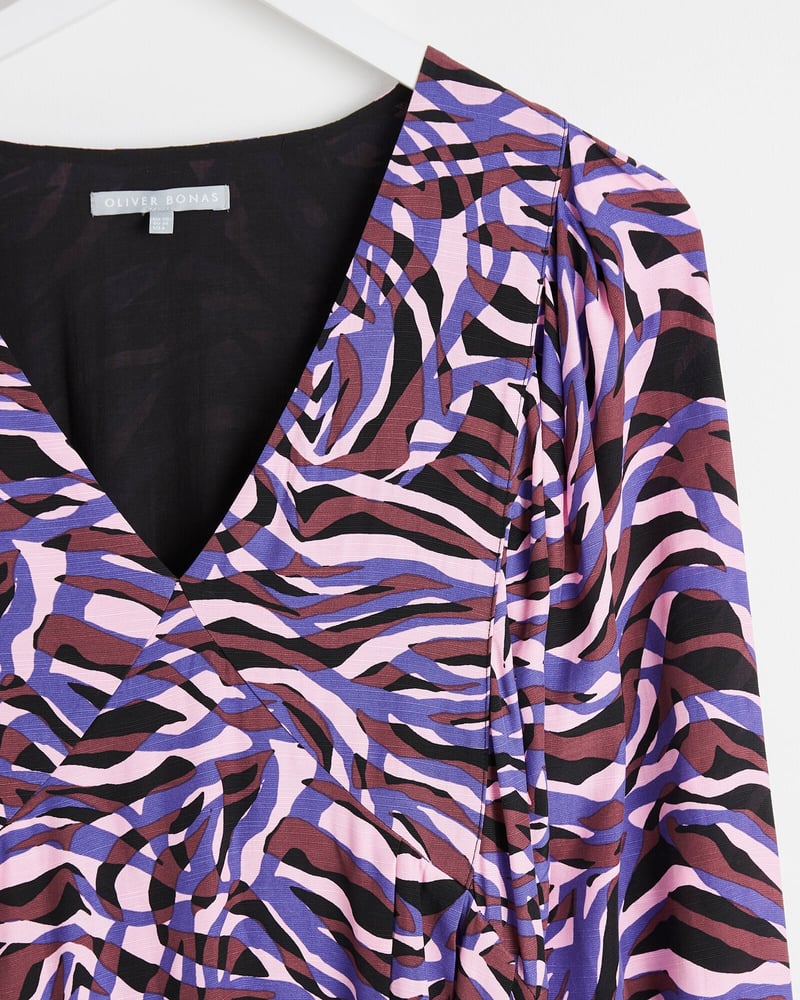 Abstract Animal Print Purple Midi Dress
