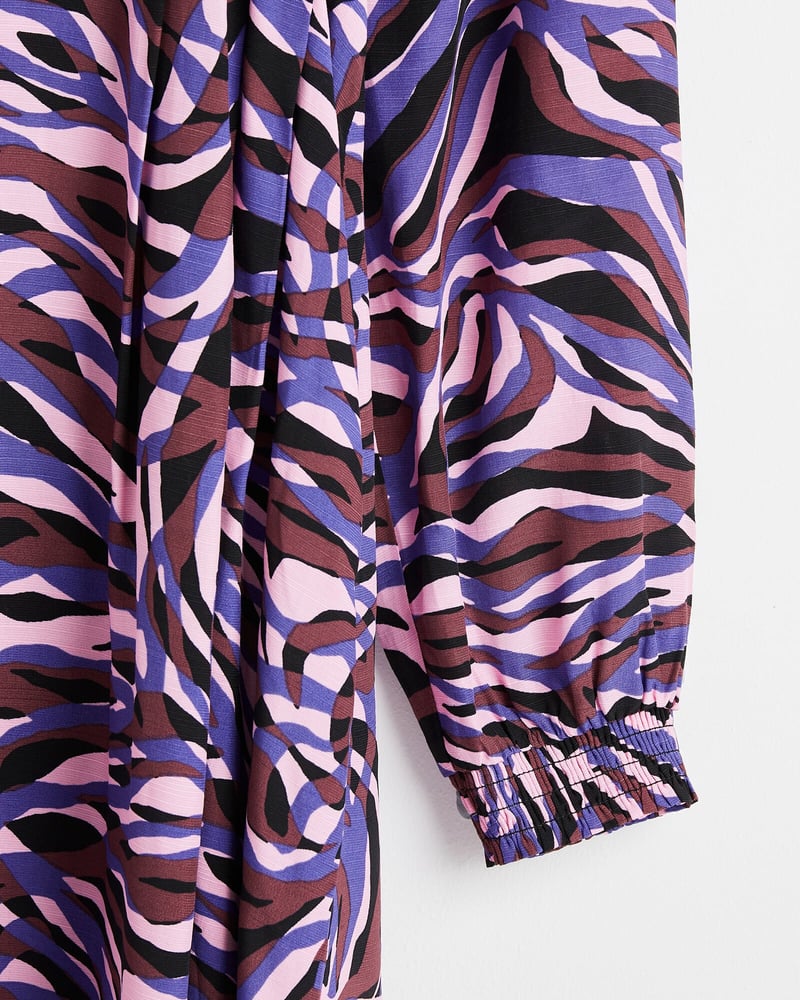 Abstract Animal Print Purple Midi Dress