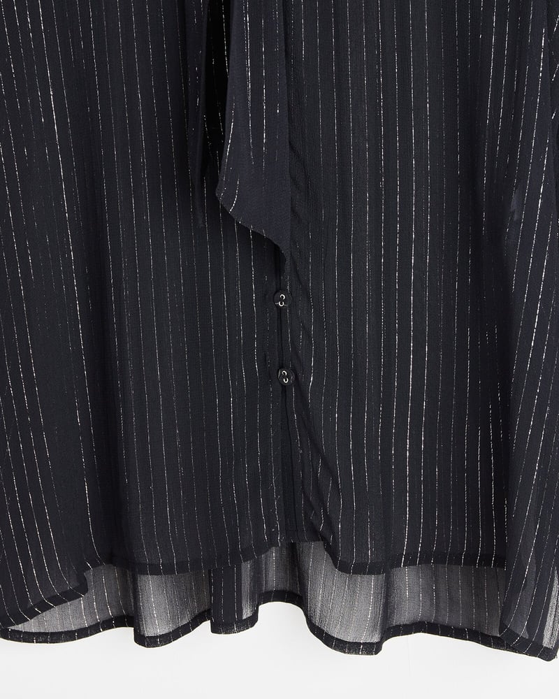 Metallic Stripe Black Tie Neck Blouse