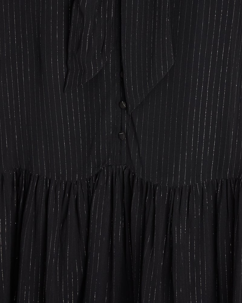 Metallic Stripe Black Tie Neck Mini Dress