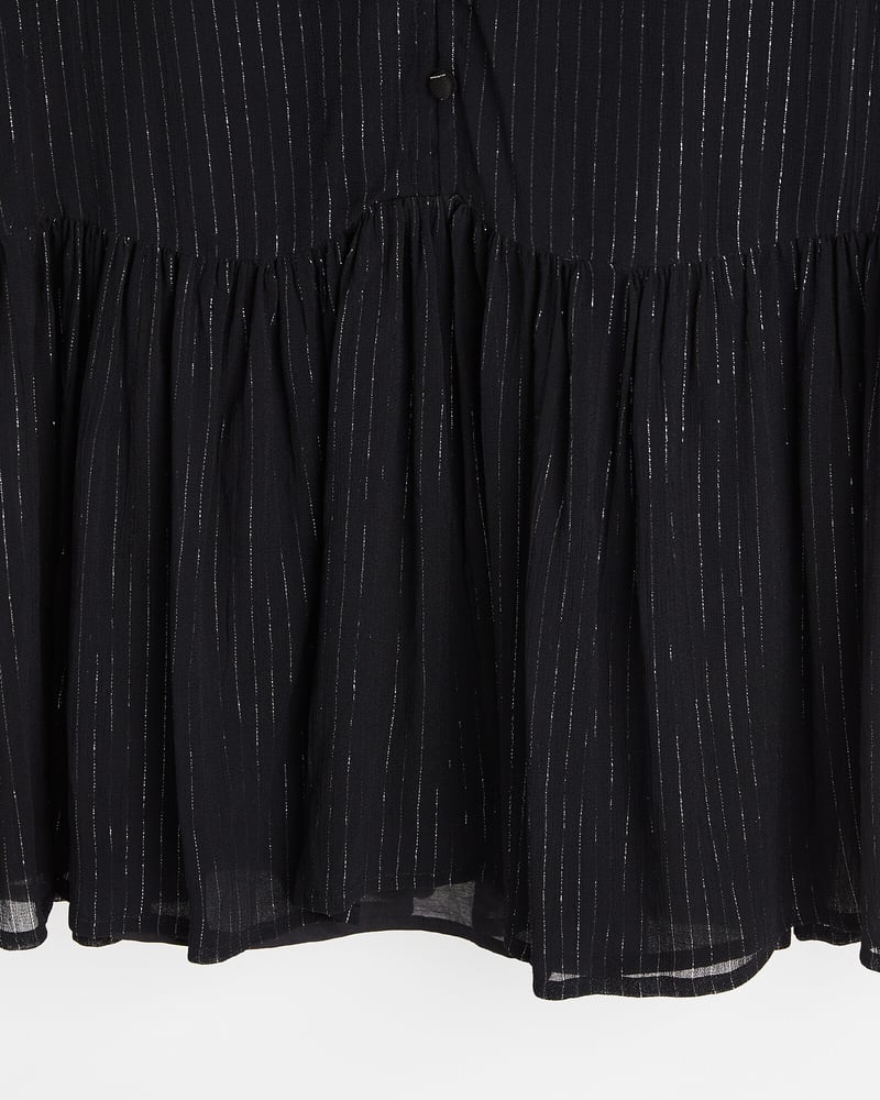 Metallic Stripe Black Tie Neck Mini Dress