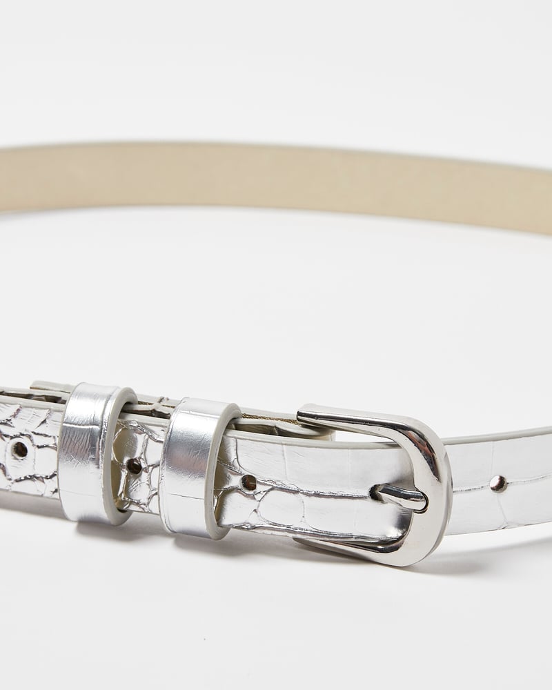 Silver Faux Croc Jeans Belt