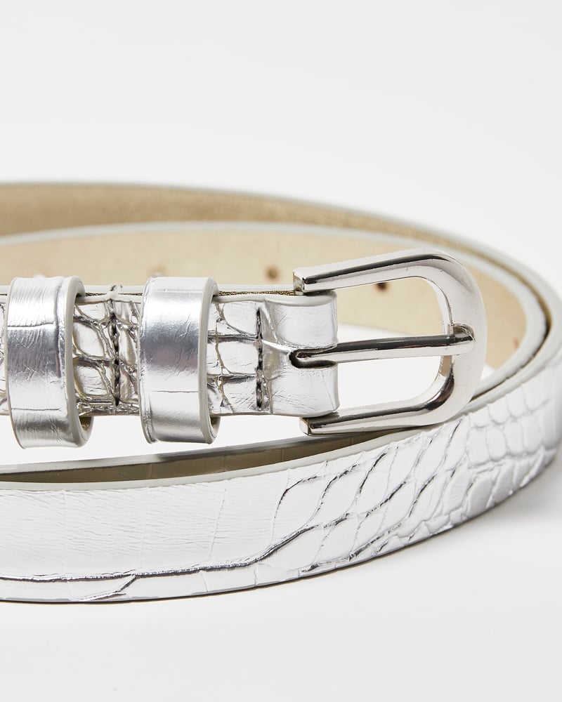 Silver Faux Croc Jeans Belt