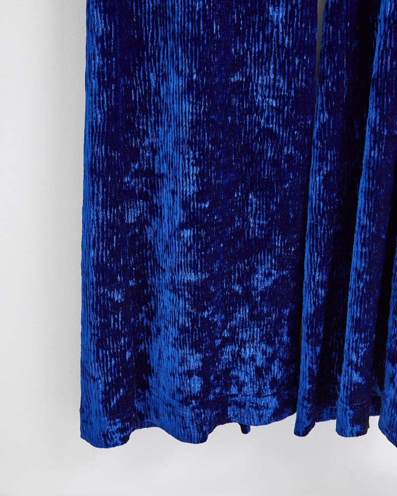 Blue Crinkle Velvet Halter Neck Jumpsuit
