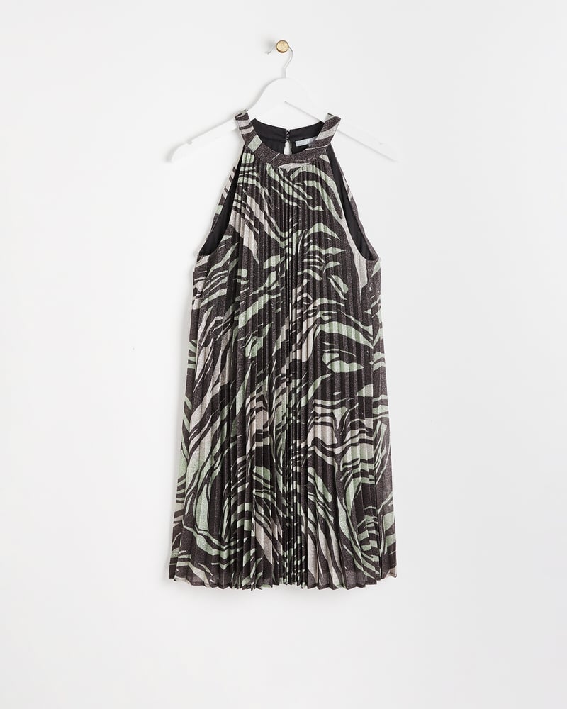 Sparkle Stripe Black Halter Neck Mini Dress