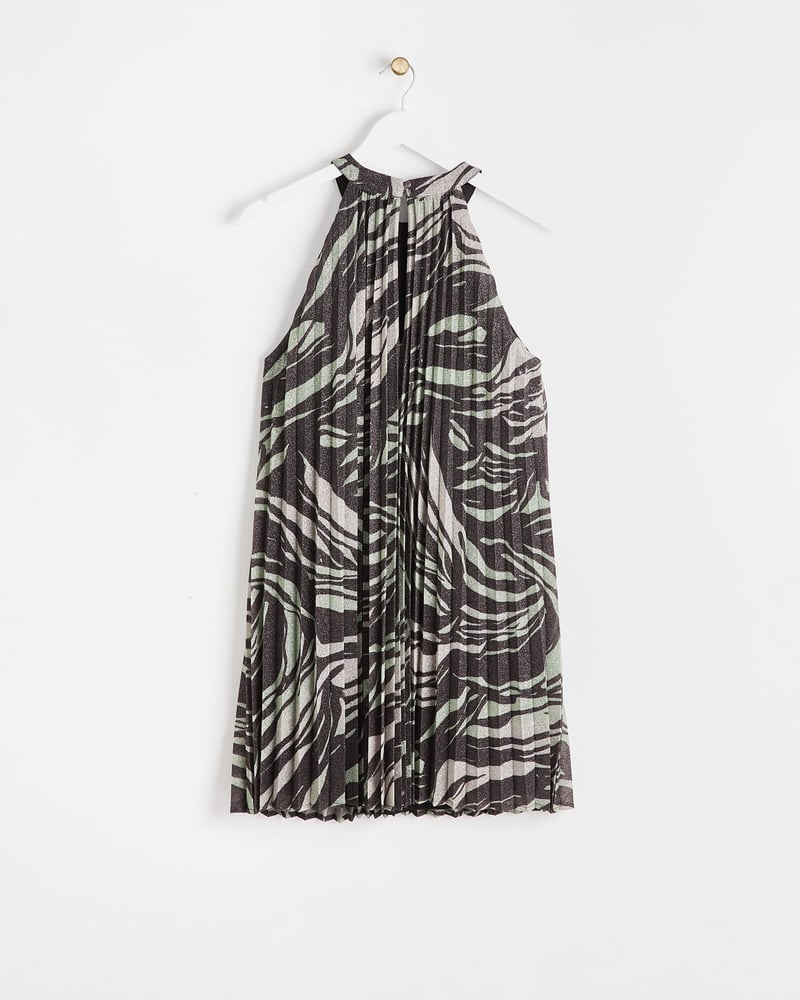 Sparkle Stripe Black Halter Neck Mini Dress