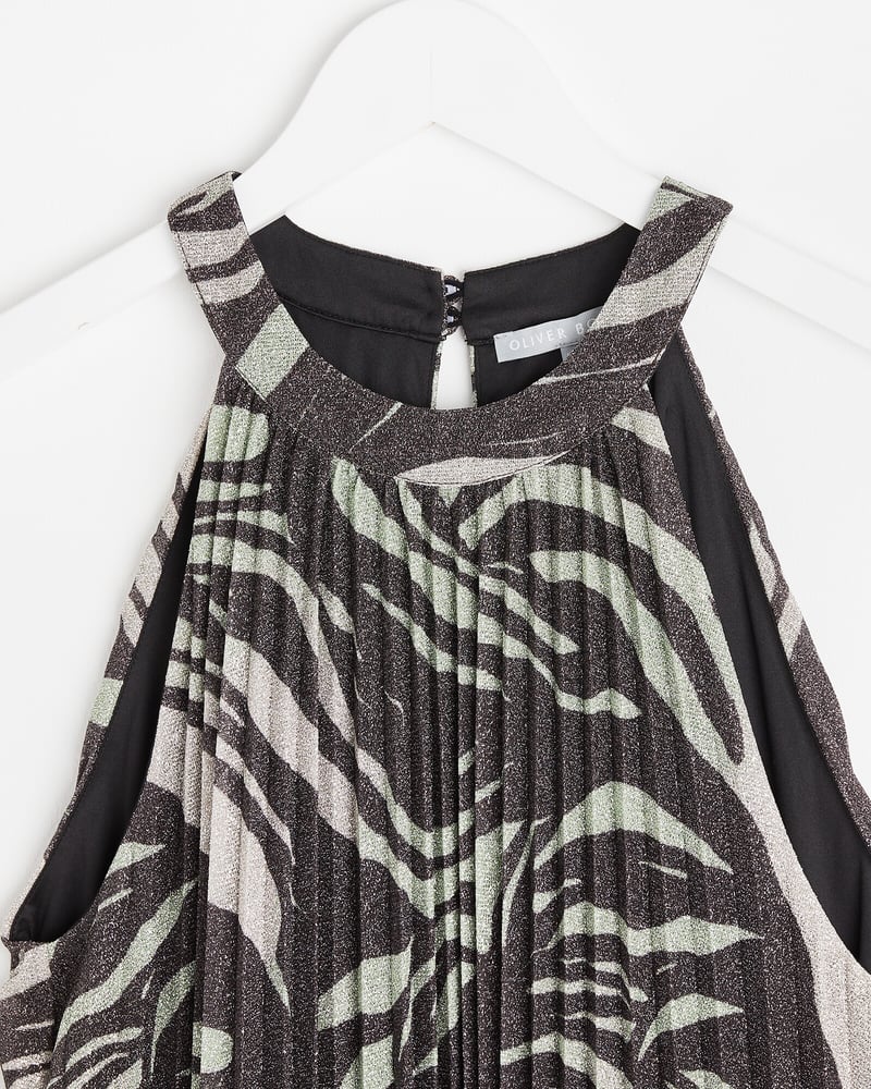 Sparkle Stripe Black Halter Neck Mini Dress