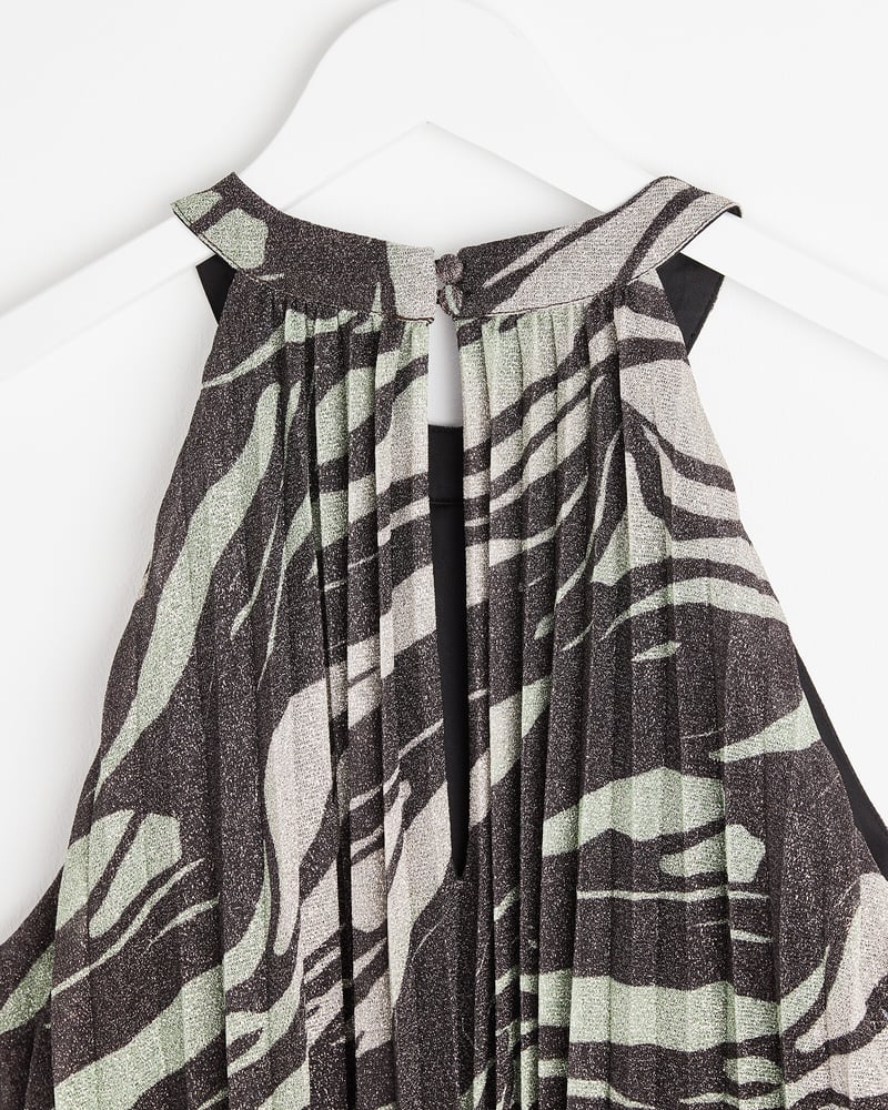 Sparkle Stripe Black Halter Neck Mini Dress