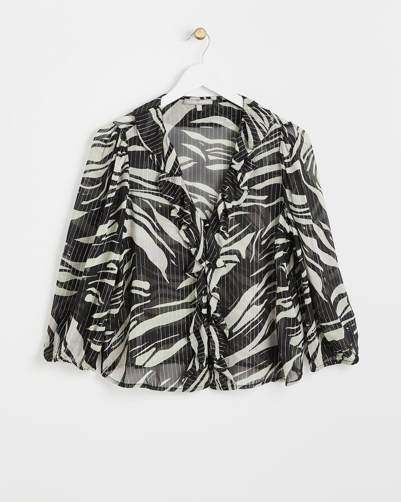 Metallic Stripe Black Frill Blouse