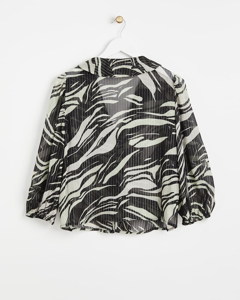 Metallic Stripe Black Frill Blouse