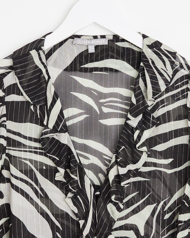 Metallic Stripe Black Frill Blouse