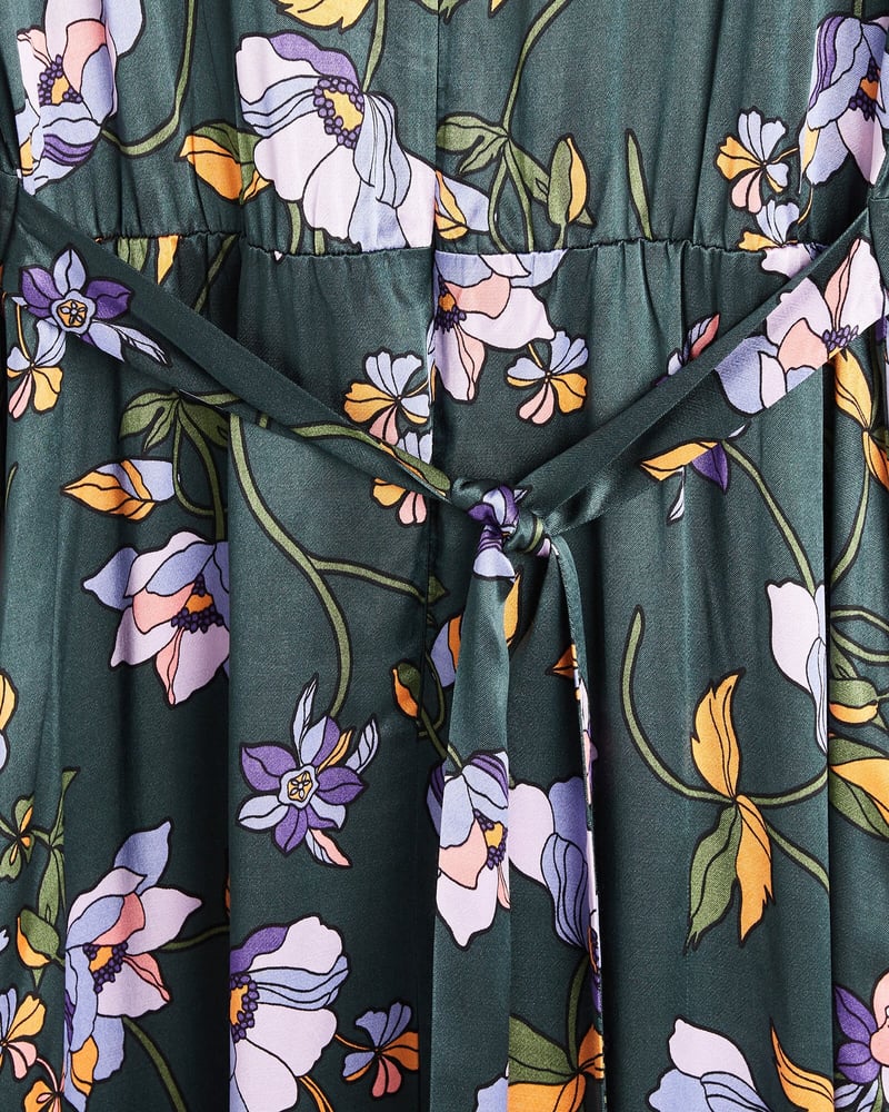 Twilight Bloom Floral Green Midi Dress