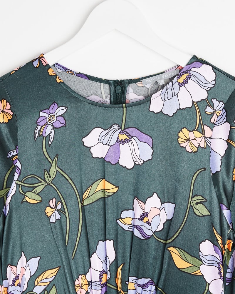 Twilight Bloom Floral Green Midi Dress