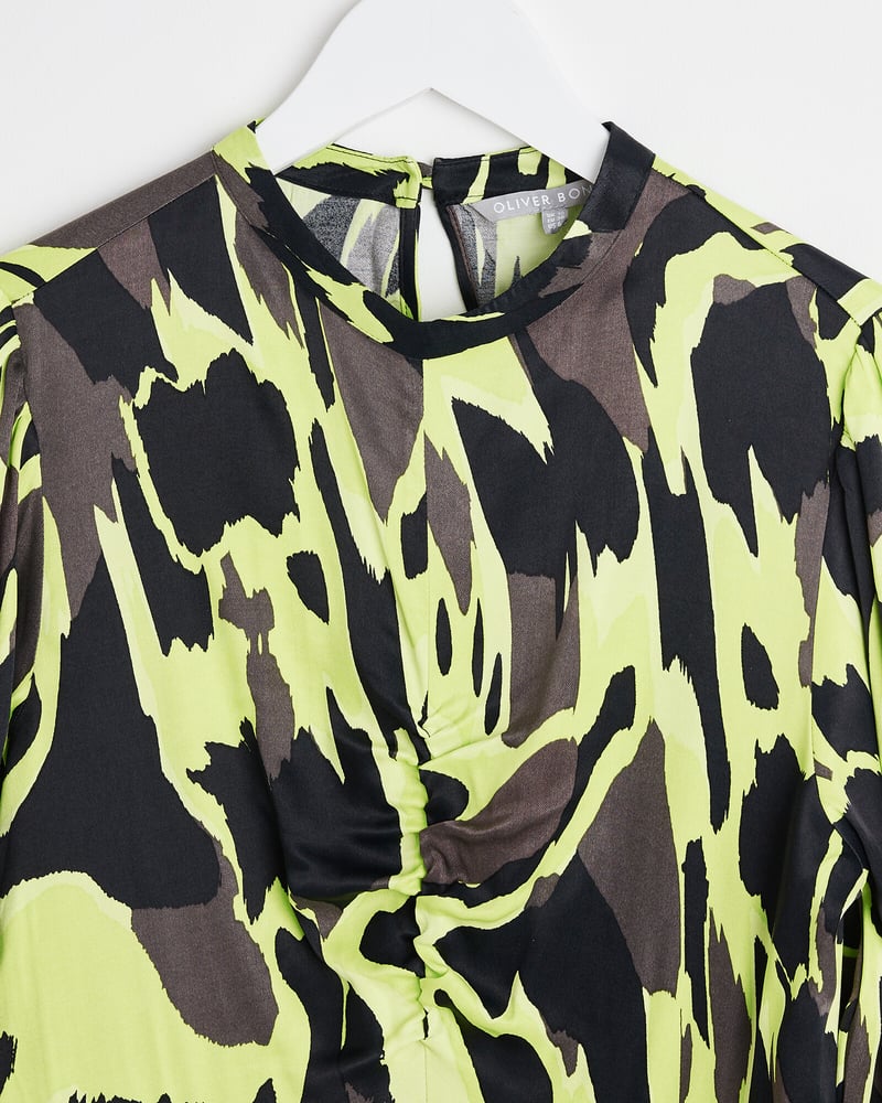 Abstract Print Green Midi Dress
