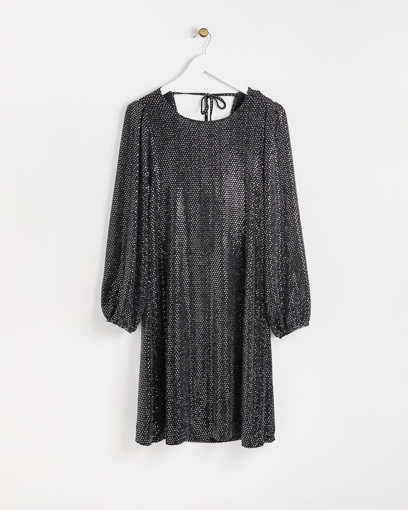 Black Sparkle Cowl Back Mini Dress