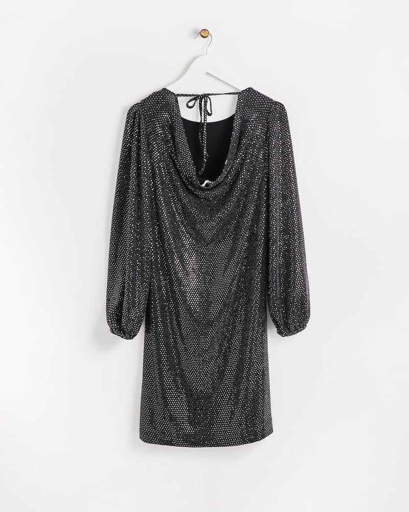 Black Sparkle Cowl Back Mini Dress