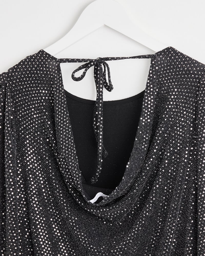 Black Sparkle Cowl Back Mini Dress