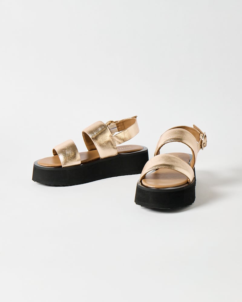 Gold Leather Chunky Flatform Sandals