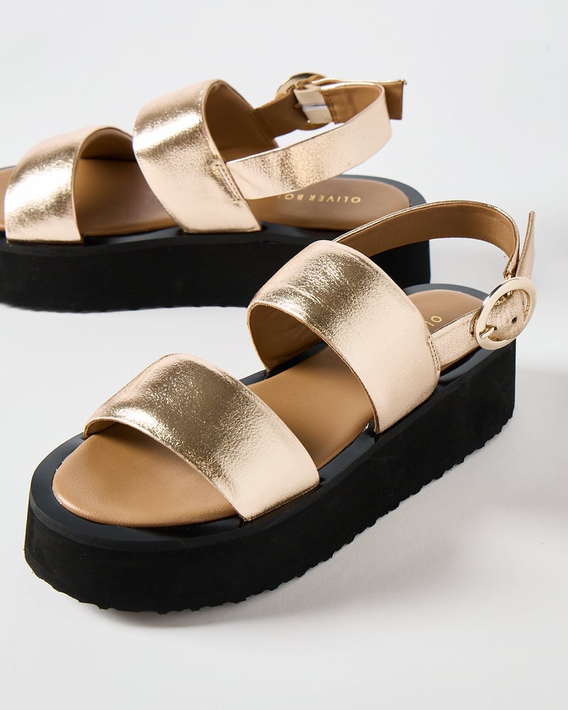 Gold Leather Chunky Flatform Sandals