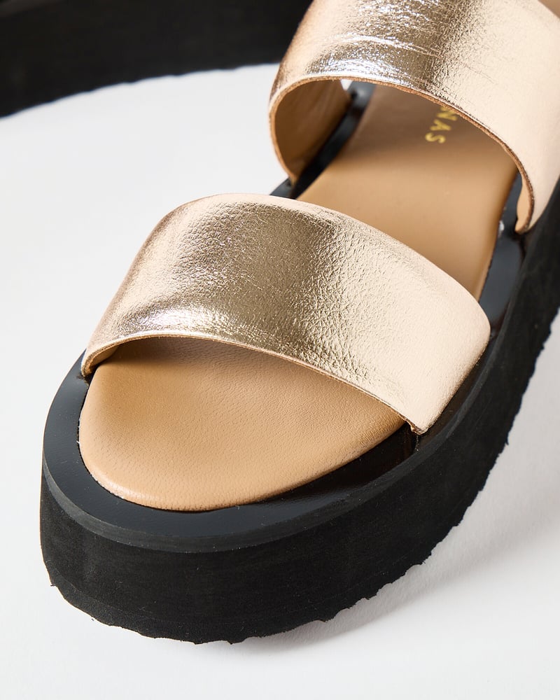 Gold Leather Chunky Flatform Sandals