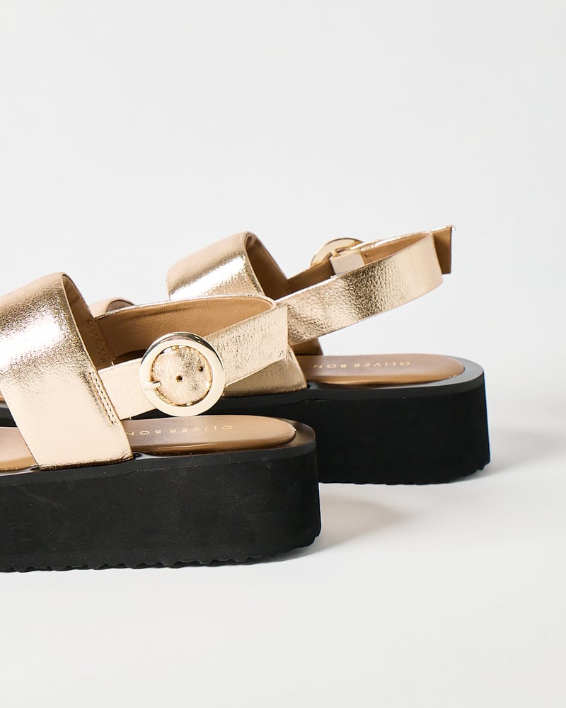 Gold Leather Chunky Flatform Sandals