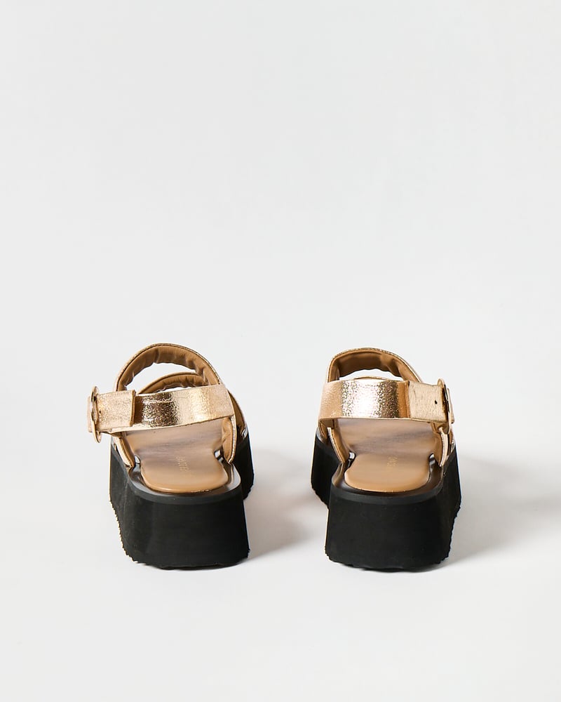 Gold Leather Chunky Flatform Sandals