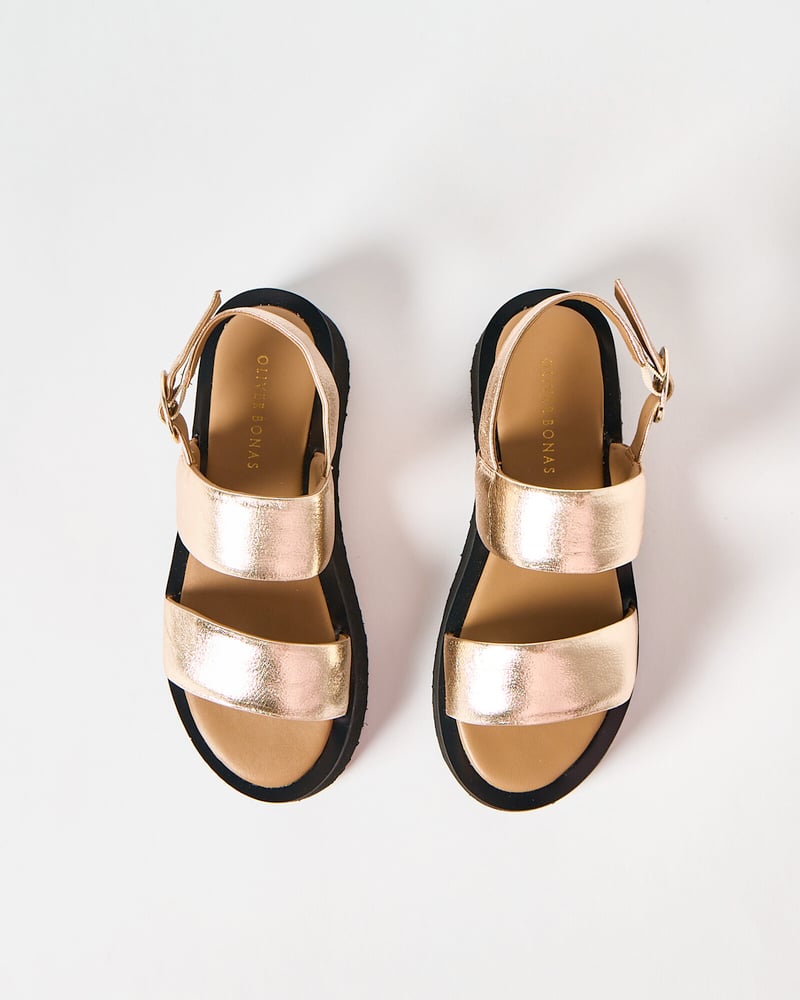 Gold Leather Chunky Flatform Sandals
