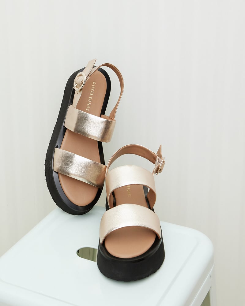 Gold Leather Chunky Flatform Sandals