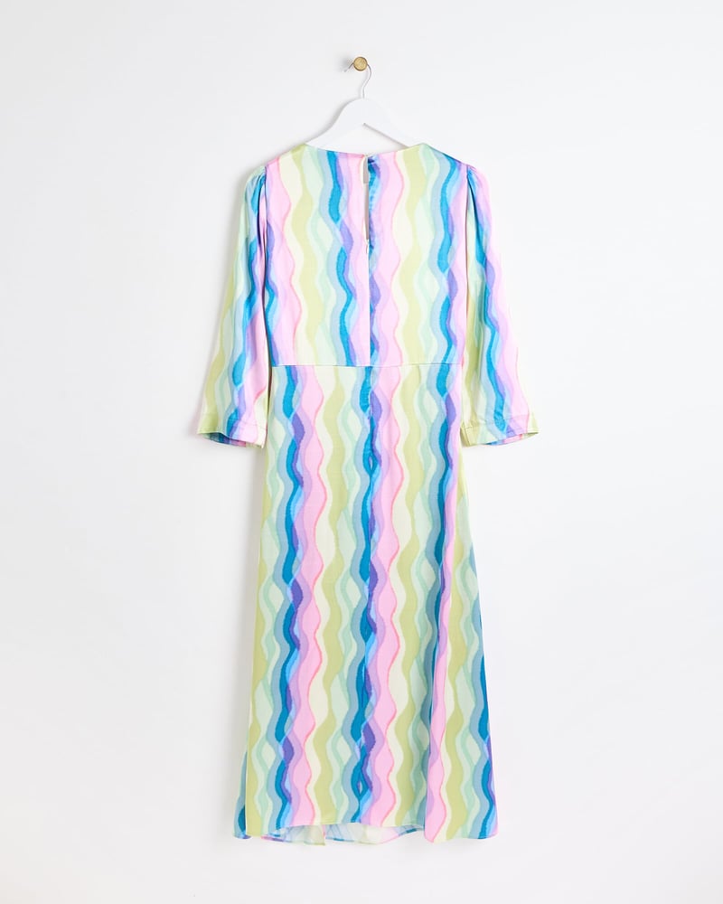 Rainbow Swirl Print Ruched Midi Dress