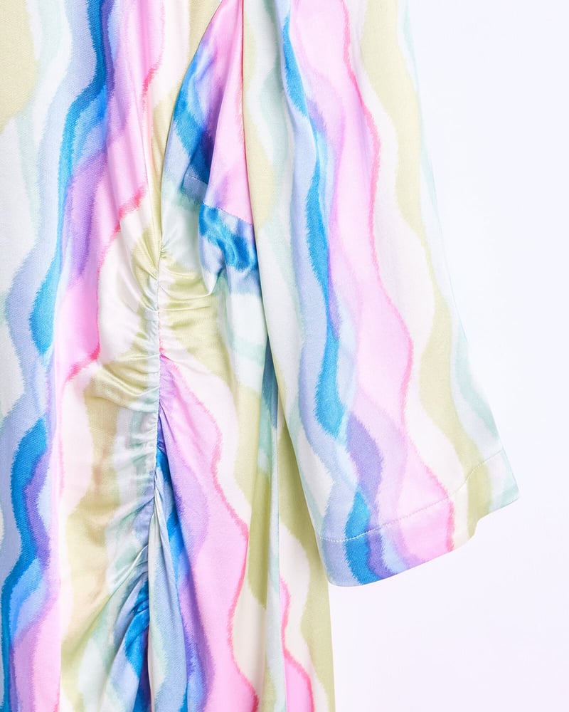 Rainbow Swirl Print Ruched Midi Dress