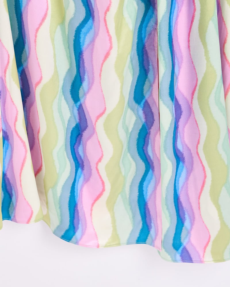 Rainbow Swirl Print Ruched Midi Dress