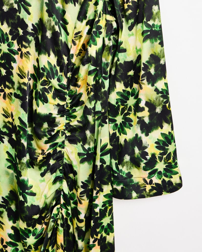 Inky Floral Print Yellow Midi Dress