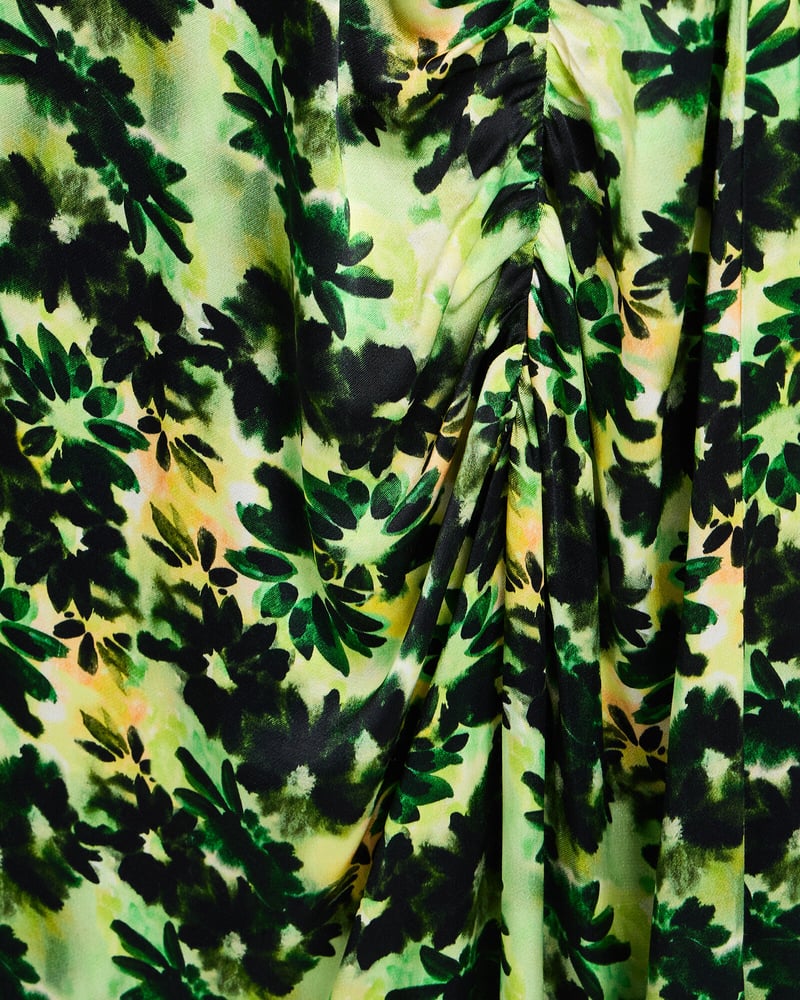 Inky Floral Print Yellow Midi Dress