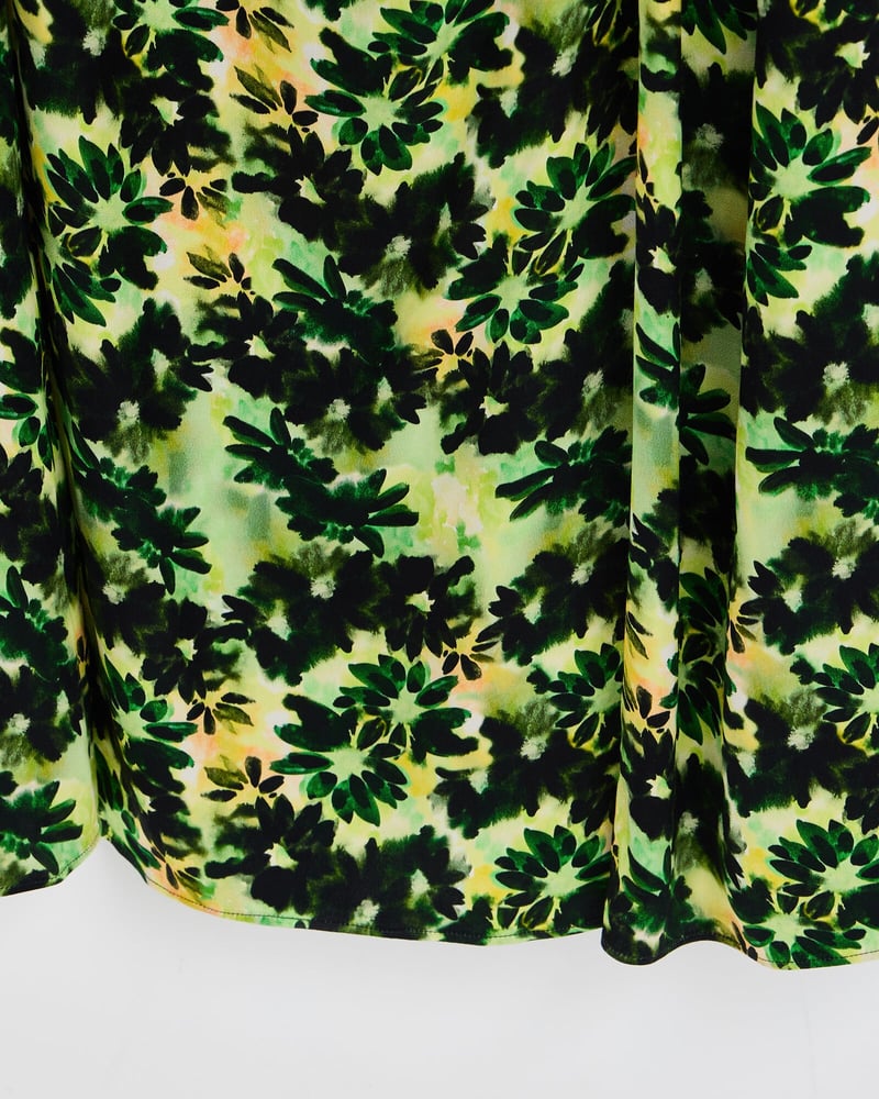 Inky Floral Print Yellow Midi Dress