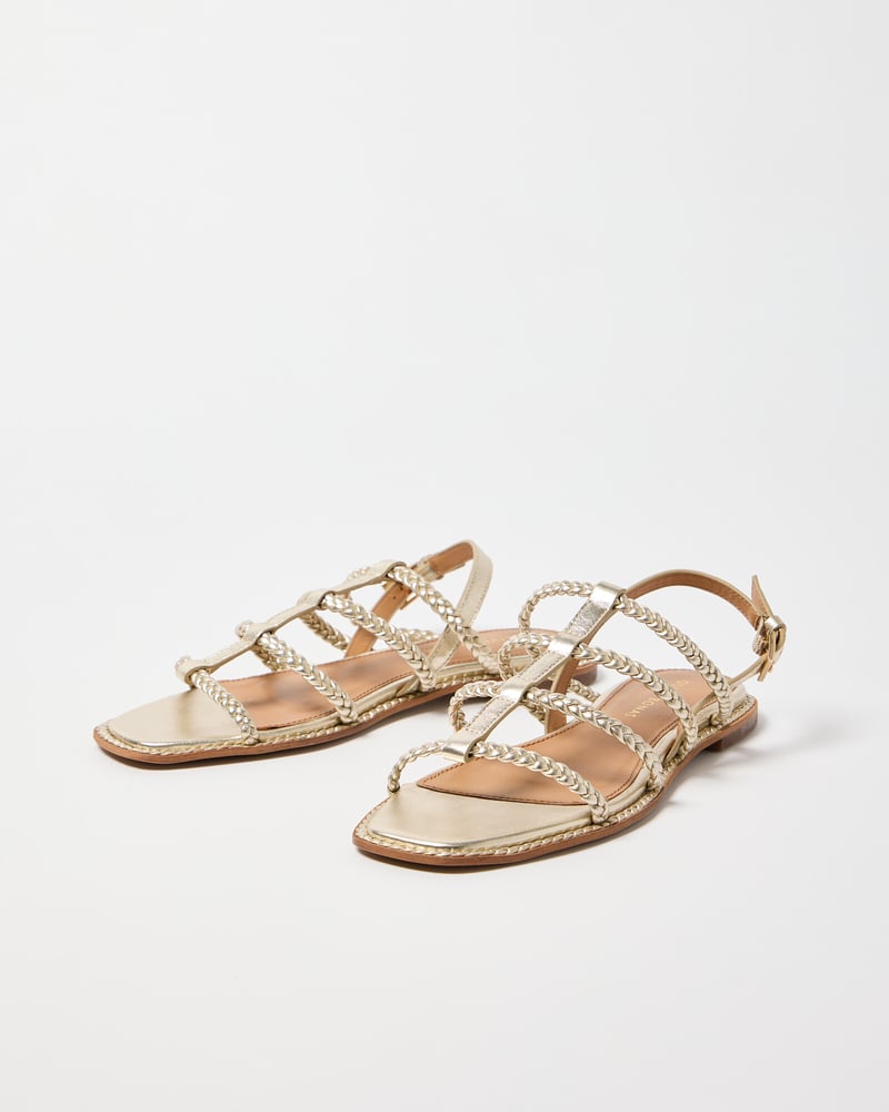 Plaited Gold Leather Gladiator Sandals