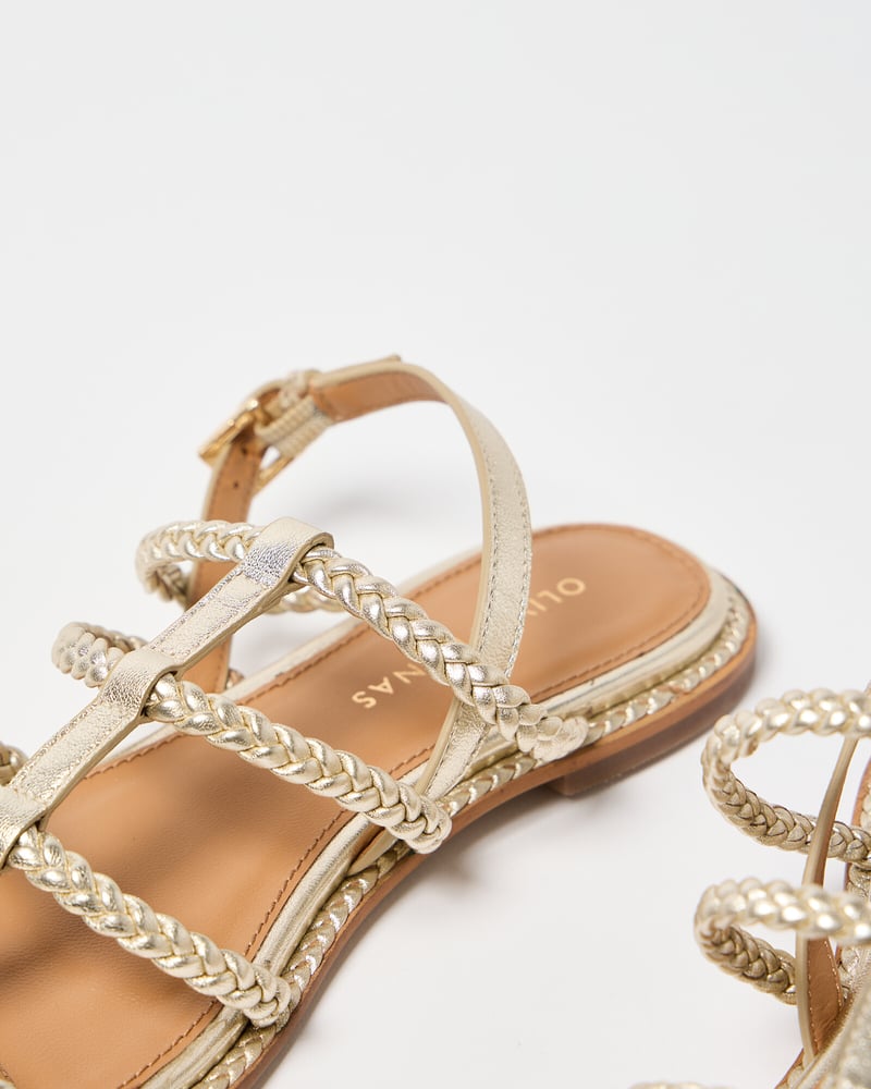 Plaited Gold Leather Gladiator Sandals