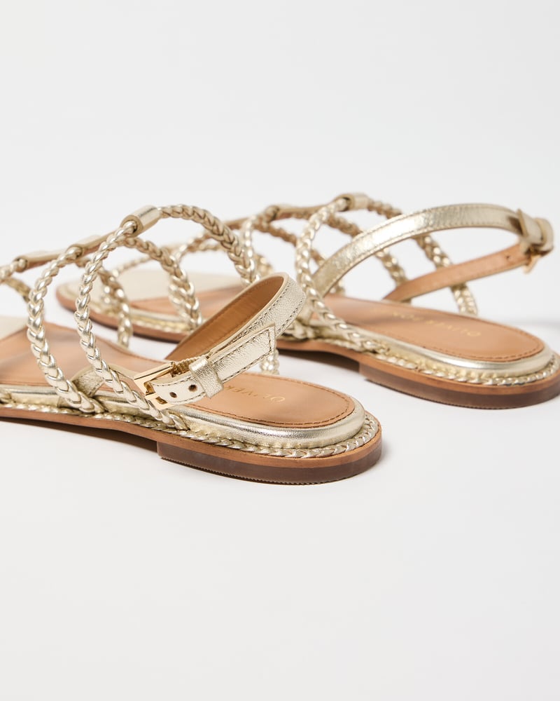 Plaited Gold Leather Gladiator Sandals