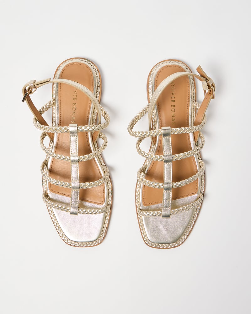 Plaited Gold Leather Gladiator Sandals