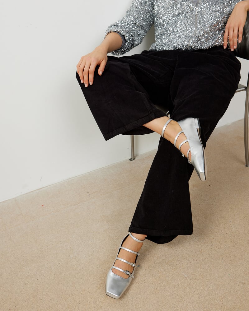 Alohas Luke Shimmer Silver Metallic Leather Ballet Flats