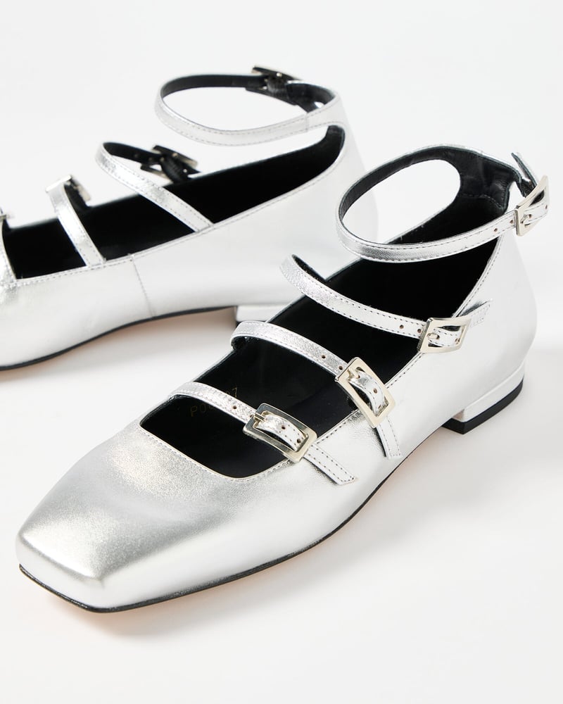 Alohas Luke Shimmer Silver Metallic Leather Ballet Flats