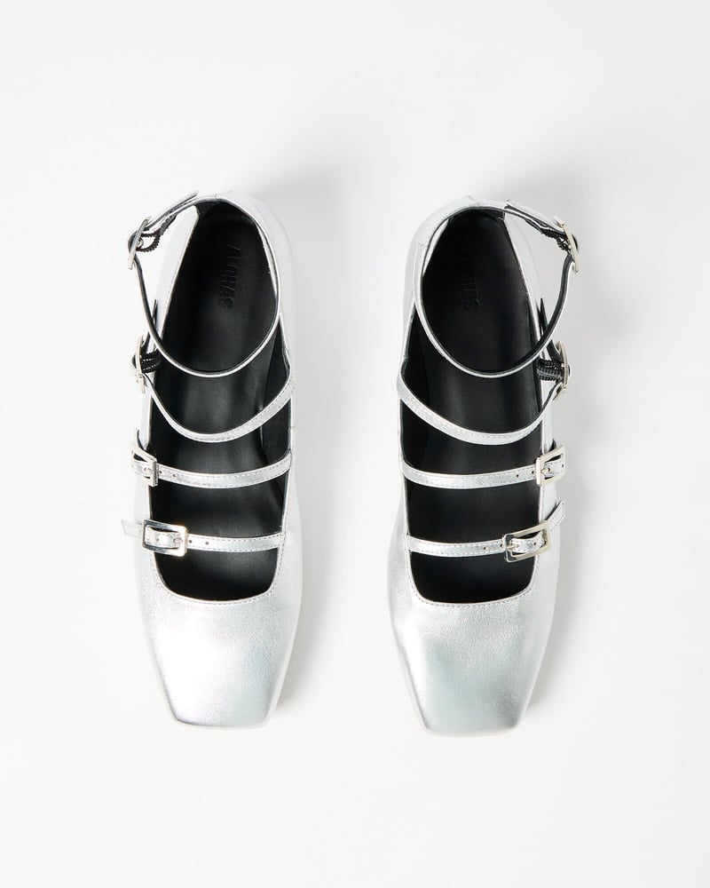 Alohas Luke Shimmer Silver Metallic Leather Ballet Flats