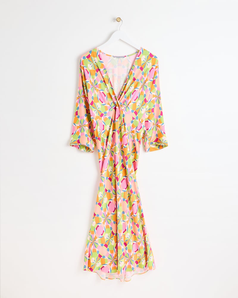 Kaleidoscope Geometric Print Orange Midi Dress