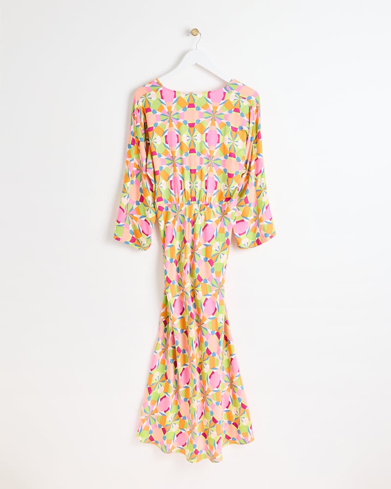 Kaleidoscope Geometric Print Orange Midi Dress