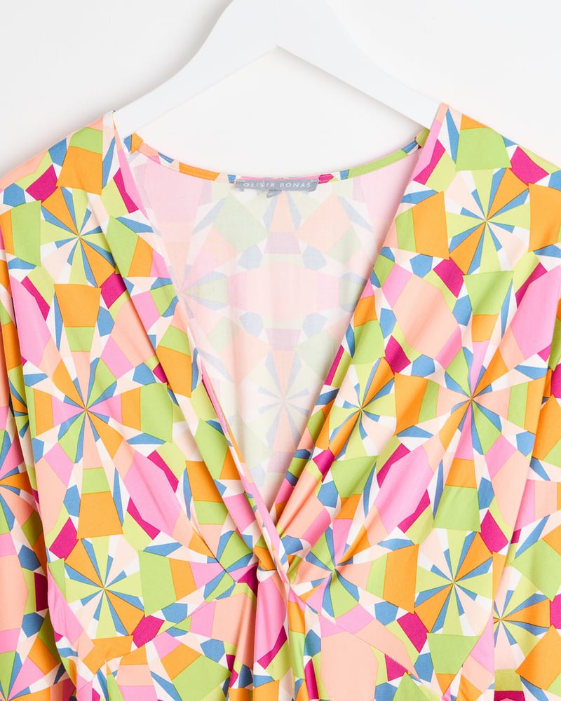 Kaleidoscope Geometric Print Orange Midi Dress