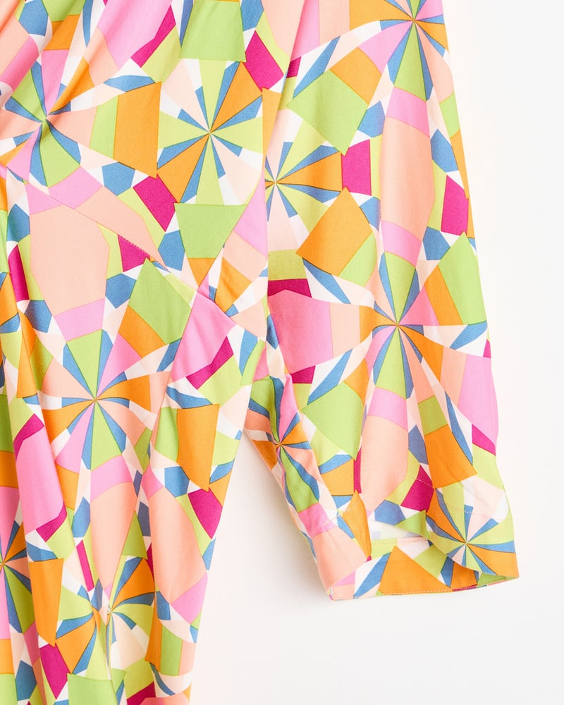 Kaleidoscope Geometric Print Orange Midi Dress