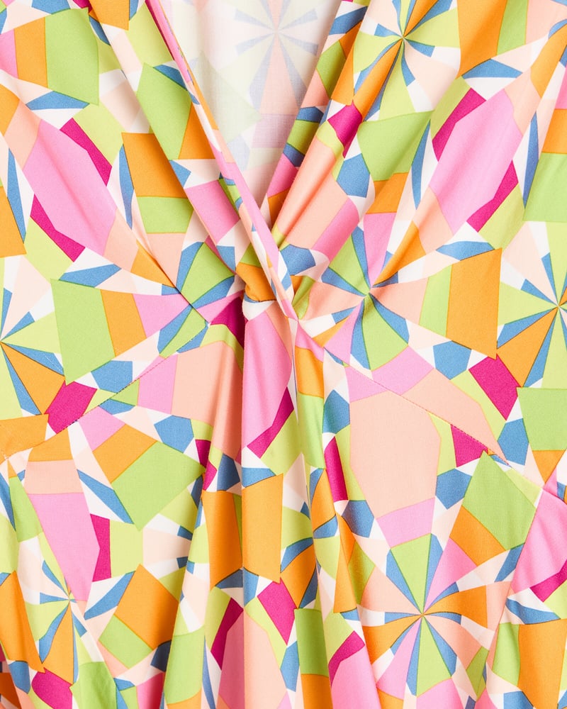 Kaleidoscope Geometric Print Orange Midi Dress