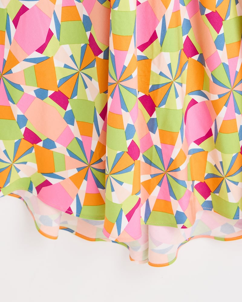Kaleidoscope Geometric Print Orange Midi Dress