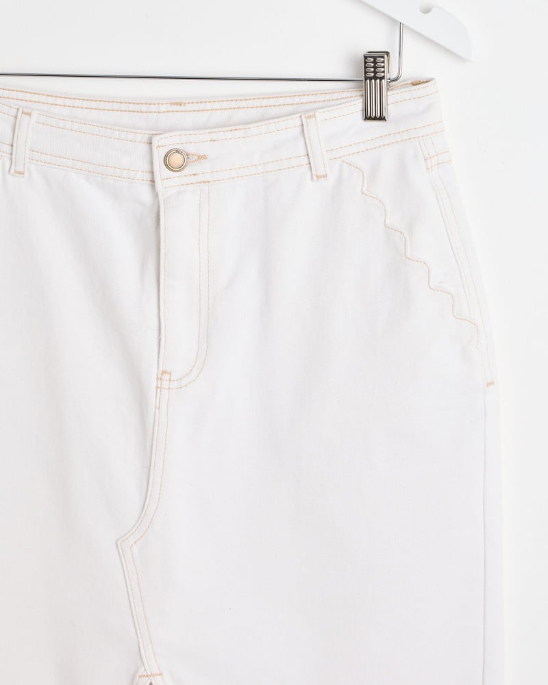 Ecru White Contrast Stitch Midi Skirt
